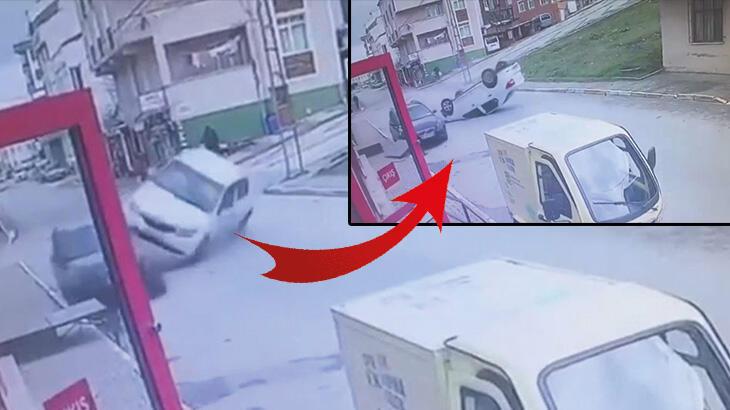 Sultanbeyli’de otomobil takla attı! O anlar güvenlik kamerasına yansıdı