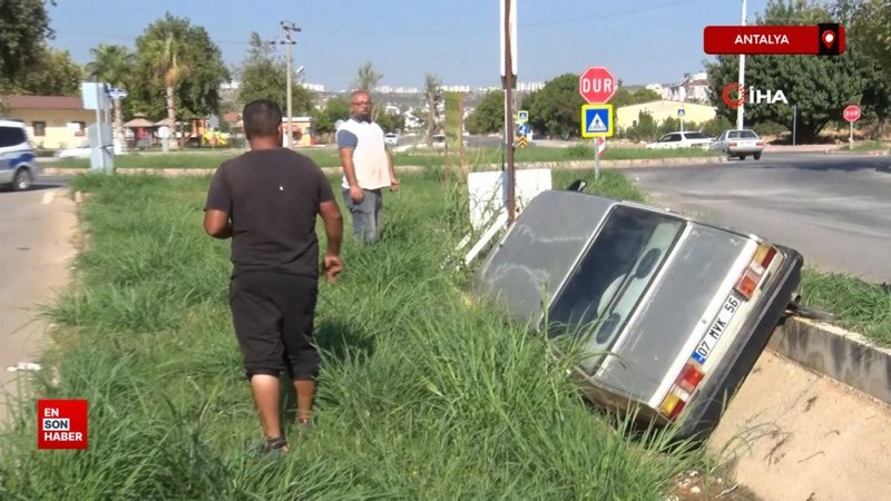 Antalya’da kanala düşen araçtan burnu bile kanamadan çıktı