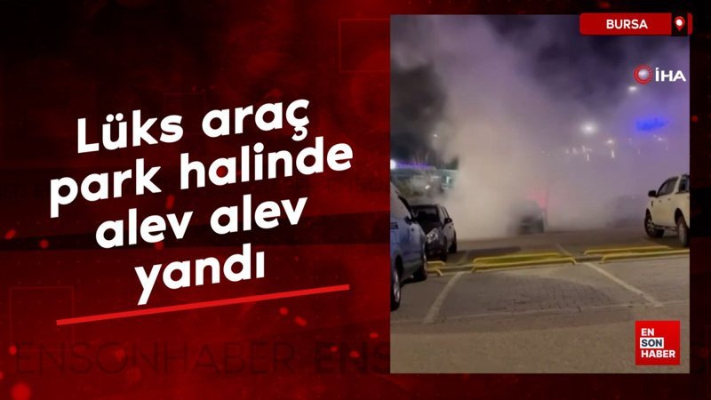 Bursa’da lüks araç park halinde alev alev yandı