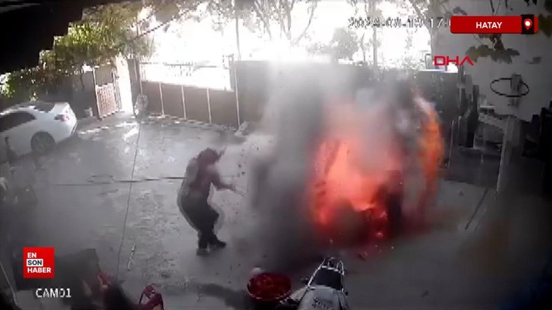 Hatay’da salça yaparken yaşanan patlama kameraya yansıdı
